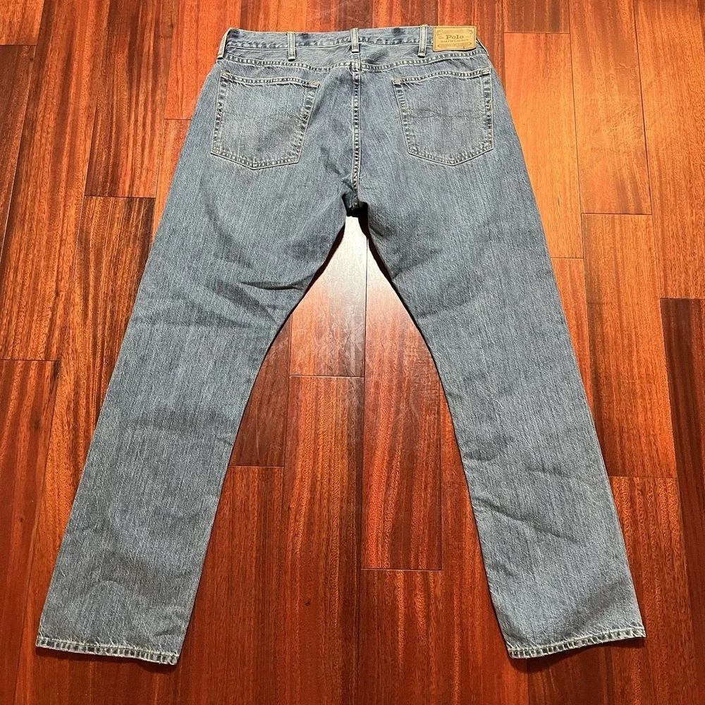 Polo Ralph Lauren Varick Slim Straight Jeans Mens 36x32 Blue Light Wash Denim
